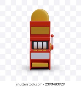 3D slot machine with empty display, mockup. Vector color illustration in cartoon style. Isolated image. Slot machine, casino equipment. One armed bandit. Gambling concept