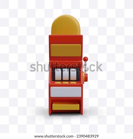 3D slot machine with empty display, mockup. Vector color illustration in cartoon style. Isolated image. Slot machine, casino equipment. One armed bandit. Gambling concept