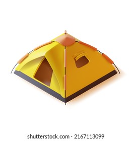 3d Small Camping Tent Plasticine Cartoon Style Isolated on a White Background. Vector illustration of Plastic Marquee Camp for Outdoor Activity