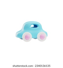 3d small car toy icon. Vector render colorful plastic entertainment for newborn babies. Cartoon cute childish accessories illustration isolated on white background
