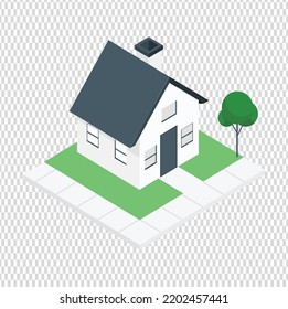 3D Small And Tiny House. White Walls, Black Windows. Colorful Roofs. Small And Big Flat Cartoon Houses. Isolated Vector. Cute Bright Children Illustration.