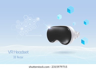 3D smart headset goggles for virtual reality multimedia apps networking, wearable technology. Vector.