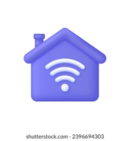 3D Smart home and Wifi concept. Smart home control. Digital house system. Smartphone online connection. Wifi network. Vector in 3d style.