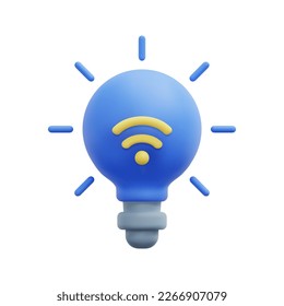 3d smart light icon vector. Wireless communication technology. 3d smart home, creative idea and innovation concept. Isolated on white background. 3d smart bulb icon vector render illustration.