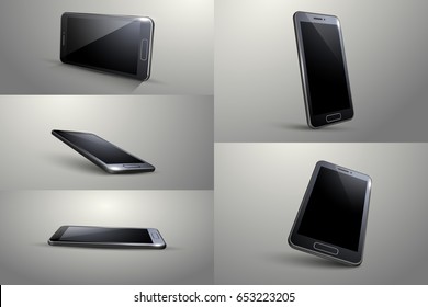 3D Smart phone. Black colour, Different angle.