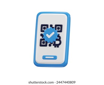 Teléfono inteligente 3d con el icono verificado del escáner del código QR