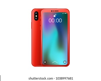 3D Smart Phone. Red Colour. Front & Back