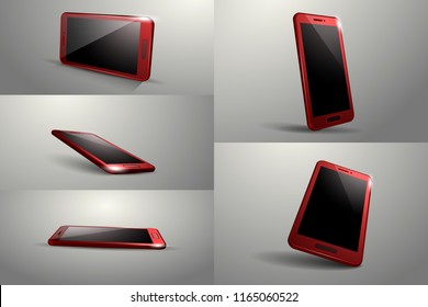 3D Smart phone. Red colour, Different angle.