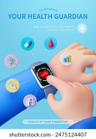 3D smart watch device with comprehensive health tracking application