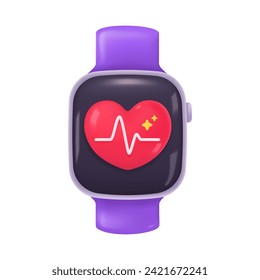 3D smart watch that helps detect your heartbeat while exercising. Equipment for health lovers. 3D vector Illustration.