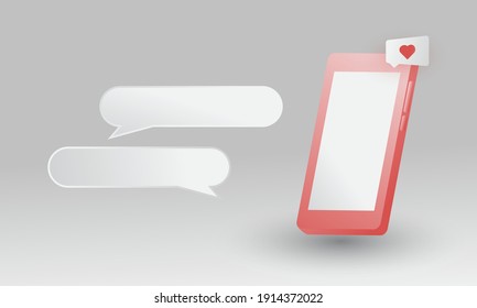 3d smartphone, a smartphone with 3 dimensional style with chat bubbles next to it