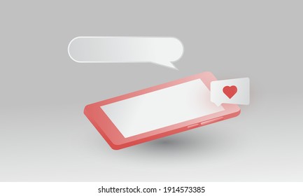 3d smartphone, a smartphone with 3 dimensional style with chat bubbles next to it