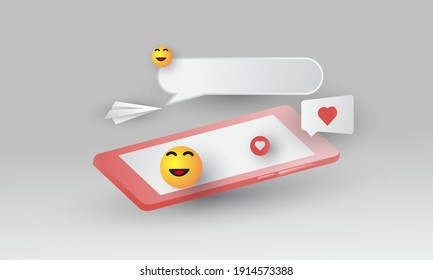3d smartphone, a smartphone with 3 dimensional style with chat bubbles next to it