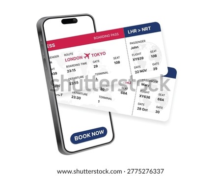 3D Smartphone with Airline Boarding Pass Tickets for Flight Booking, Travel Planning Mobile App Interface, Online Air Ticket and Tourism Service Concept Vector Illustration