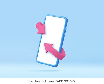 3d smartphone with blank screen and bright arrow around. Money back concept. Cashback money for purchases in the online store. 3d rendering. Vector illustration