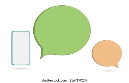 3D smartphone and bubble speech icon vector button illustration, with peach and green color, best for your property images