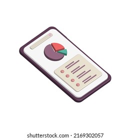 3D smartphone chart icon vector illustration, web screen business theme