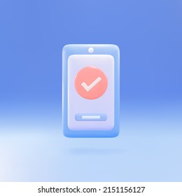 3d Smartphone with check sign. Vector illustration.