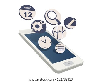 3.ᵉʳ smartphone con nube de iconos planos