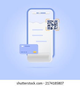 3d smartphone credit card and barcode concept on soft blue pastel background. Shopping online, sale, promotion, discount. Minimal cartoon icon. Vector illustration