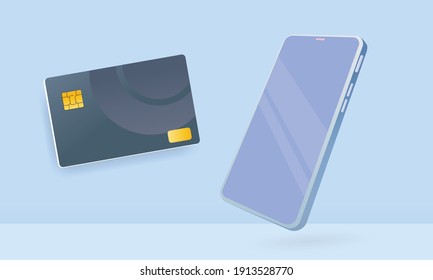 3d smartphone with credit card, Internet shopping concept