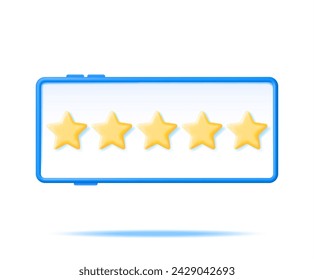 3D Smartphone with Customer Feedback Isolated. Reviews Toy Round Star in Phone Realistic Render. Testimonials, Rating, Feedback, Survey, Quality and Review. Achievements or Goal. Vector Illustration