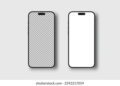 3D smartphone digital device mockup with blank screen isolated on background. Realistic, high quality mobile phone empty display template for ui, ux, app, ads and website. Vector illustration
