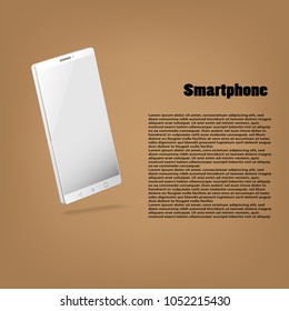 3D smartphone with drop shadow on brown background and space for your text.