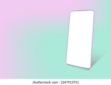 3d smartphone with empty screen for mockup mobile concept. Showcase cellphone frame display minimal scene with device phone. Mobile isolated on pastel neon holographic background. Vector illustration