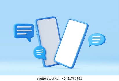 3D smartphone with floating chat bubbles, social media chat app trendy. concept of online talking, conversation, discussion. 3d rendering. Vector illustration