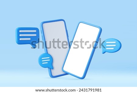 3D smartphone with floating chat bubbles, social media chat app trendy. concept of online talking, conversation, discussion. 3d rendering. Vector illustration