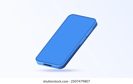 3d smartphone icon vector. Mobile cartoon phone blue color. Mock up cellphone blank screen background.