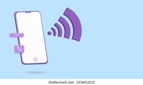 3D smartphone icon vector with signal, call out shape, speech balloon and calling icon