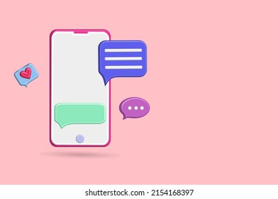 Vector de icono de smartphone 3D con globo de voz, actividades de chat, ilustración de caricatura 