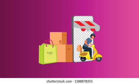 3D smartphone with illustration of flat design delivery order
