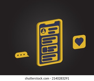 Smartphone 3D aislado en fondo negro, paro de teléfono móvil. 3.ª ilustración