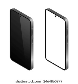3D smartphone. Isometric vector smartphone with black and white screen. Vector illustration isolated on white background.