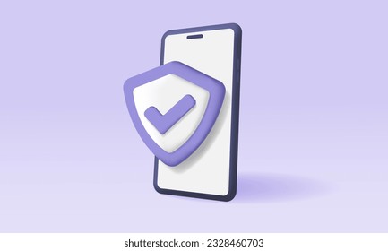 3d smartphone, mobile network protection, secure internet connection. Mobile data protection concept.