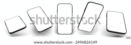 3D smartphone mockup with white screen. Black mobile phone isolated on white background.3d vector illustration