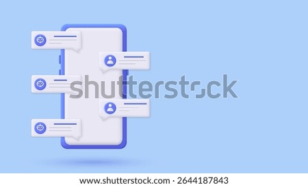 3D smartphone online chatbot app with messages. Artificial intelligence technology concept. Automation support chatting with bot. Customer support service AI. Trendy and modern vector in 3d style.