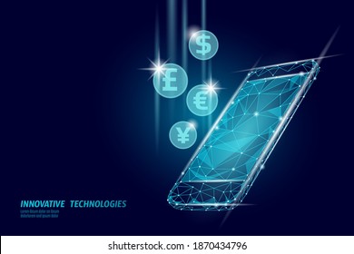 3D smartphone online market finance deal. E-commerce web trade. Success web network low poly banner. Polygonal international internet connection vector illustration