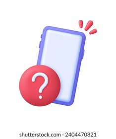 3D Smartphone and question mark. FAQ and QA answer. Service support hotline, question mark, FAQ concept. Trendy and modern vector in 3d style