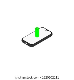3D smartphone vector with green battery indicator when it's fully charged