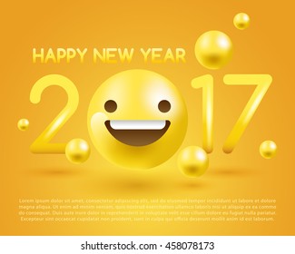 3d Smiley Emoticon In 2017 Happy New Year Theme : Vector Illustration