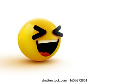 3D smiling ball sign Emoticon Icon Design for Social Network. Grinning emoticon. Emoji, concept. Vector illustration