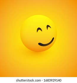 3D Smiling Face, View from Side - Emoticon on Yellow Background, Vector Design