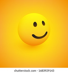 3D Smiling Face, View from Side - Emoticon on Yellow Background, Vector Design