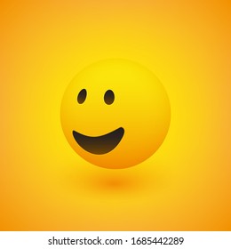 3D Smiling Face, View from Side - Emoticon on Yellow Background, Vector Design