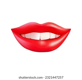 3D smiling lips. Realistic Vector Illustration of a Human Smile. Teeth care, stomatology. 3D smile orthotropics, orthotropics or botox injections correction. Vector illustration