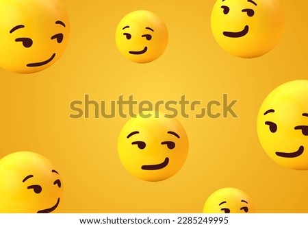 3d smirking emoji face background collection. sexual face yellow emoticon for social network media - smug flirting emojis - suggestive smile emoticon set - cute smiling emoticons. Vector illustration